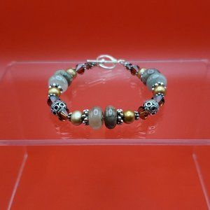 7 Inch 925 Sterling Silver Genuine Pearls And Semi Precious Stones Bracelet